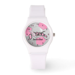 Personalisierter rosa Fußballball Armbanduhr