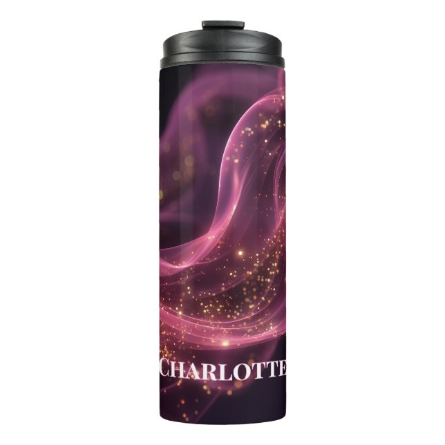 Personalisierter Rosa Galaxy Glitzer Name Benutzer Thermosbecher (Vorderseite)