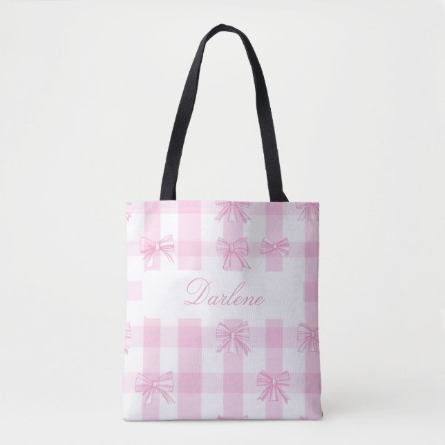 Personalisierter rosa Gingham-Bogen (Vorderseite)