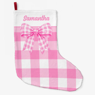 Personalisierter rosa Gingham-Schleifen-Weihnachts Großer Weihnachtsstrumpf