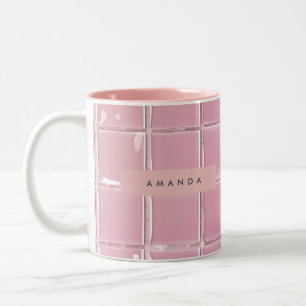 Personalisierter rosa Glasfliesen-Stil Zweifarbige Tasse