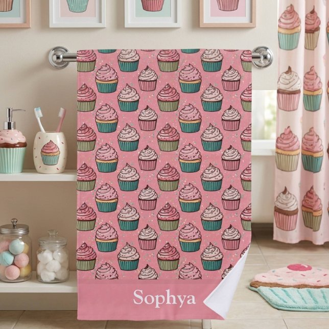 Personalisierter rosa Glitter-Cupcake Strandtuch (Von Creator hochgeladen)