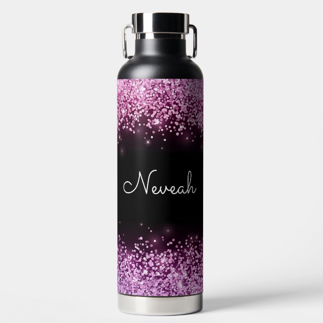 Personalisierter Rosa Glitter Trinkflasche (Vorderseite)