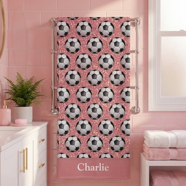 Personalisierter rosa-glitzernder Fußball Badehandtuch (Von Creator hochgeladen)