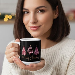 "Personalisierter rosa glitzernder Weihnachtsbaum Jumbo-Tasse