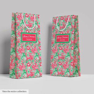 Personalisierter rosa grüner preppy-Weihnachtssack Mittlere Geschenktüte