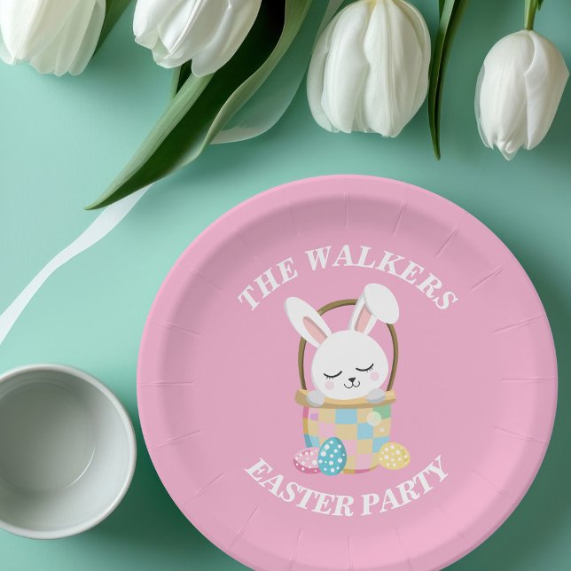 Personalisierter Rosa Happy Easter Bunny Party Pappteller (Von Creator hochgeladen)