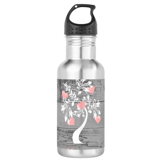Personalisierter Rosa Herzbaum Edelstahlflasche (Vorderseite)