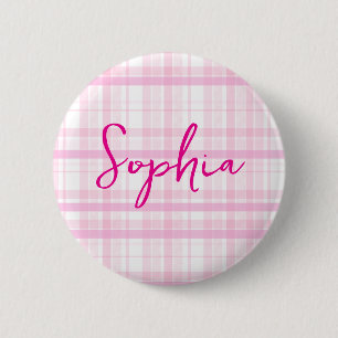 Personalisierter rosa karierter Knopf mit Namen  Button
