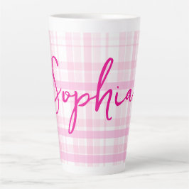 Personalisierter rosa karierter Latte-Mug mit Name Milchtasse