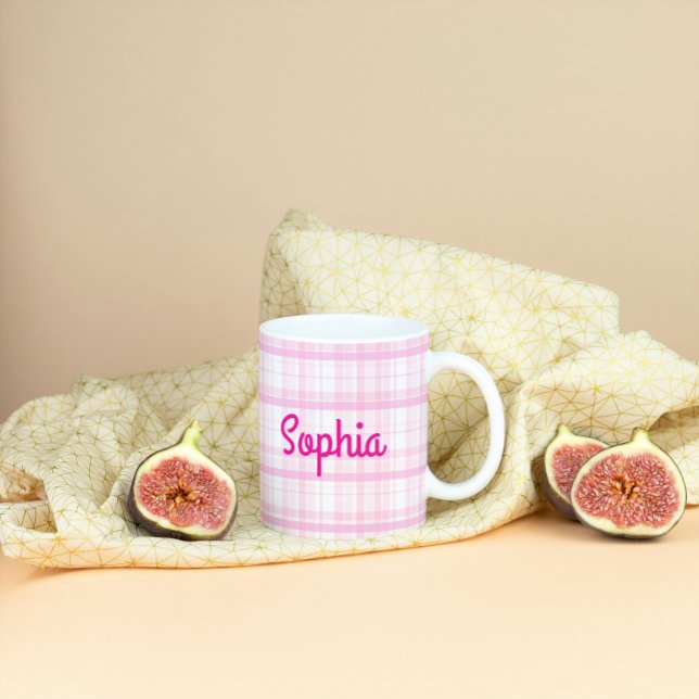 Personalisierter rosa Karo-Name-Becher Jumbo-Tasse (Von Creator hochgeladen)