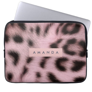 Personalisierter Rosa Kunstfell Leopardenprint Laptopschutzhülle