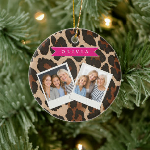 Personalisierter Rosa Leoparden Druck Chic Tier Pr Keramik Ornament