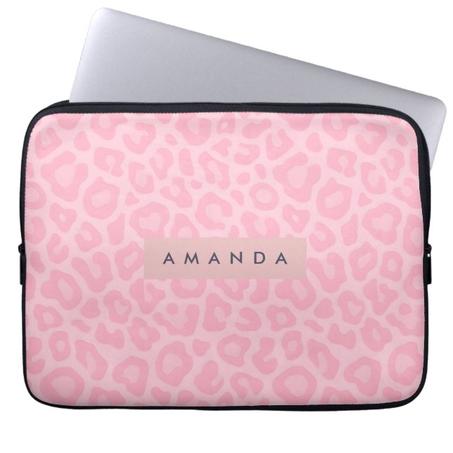 Personalisierter Rosa Leopardenprint Laptopschutzhülle (Vorderseite)