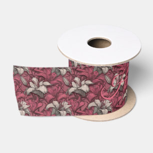 Personalisierter rosa Lilien-Themen-Garten-Geburts Satinband