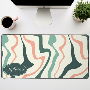 Personalisierter Rosa-Minz-Retro-Swirbel-Name Schreibtischunterlage