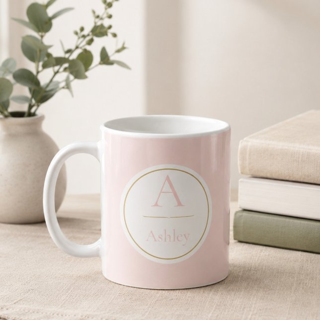 Personalisierter rosa Monogramm-Name Elegant  Kaffeetasse (Von Creator hochgeladen)