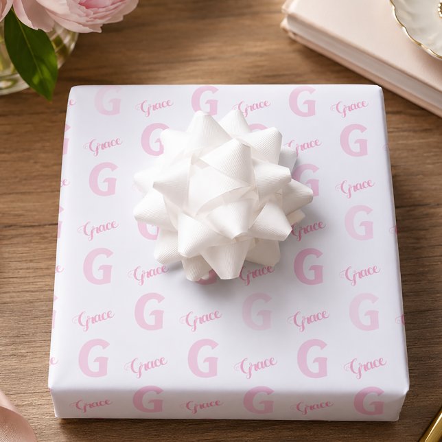 Personalisierter rosa Name Anfangsbuchstabe Geschenkpapier Set (Pink Monogram Wrapping Paper)
