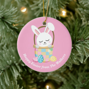 Personalisierter rosa Osterhase Keramik Ornament