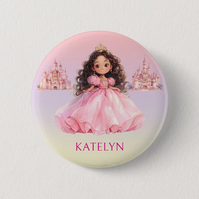 Personalisierter Rosa Prinzessin Geburtstag  Button (Vorderseite)