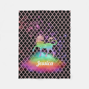 Personalisierter rosa Quatrefoil RegenbogenUnicorn Fleecedecke