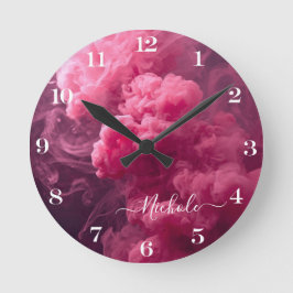 Personalisierter Rosa Rauch Runde Wanduhr