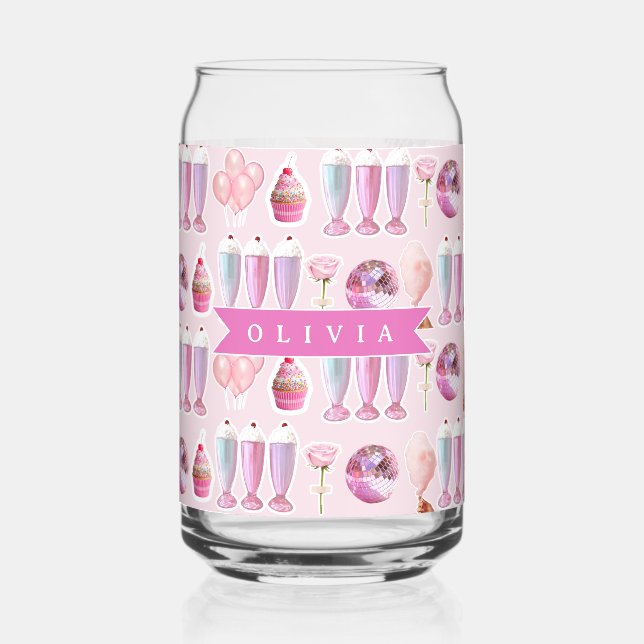 Personalisierter Rosa Retro-Milchshake Niedlich Co Dosenglas (Vorderseite)