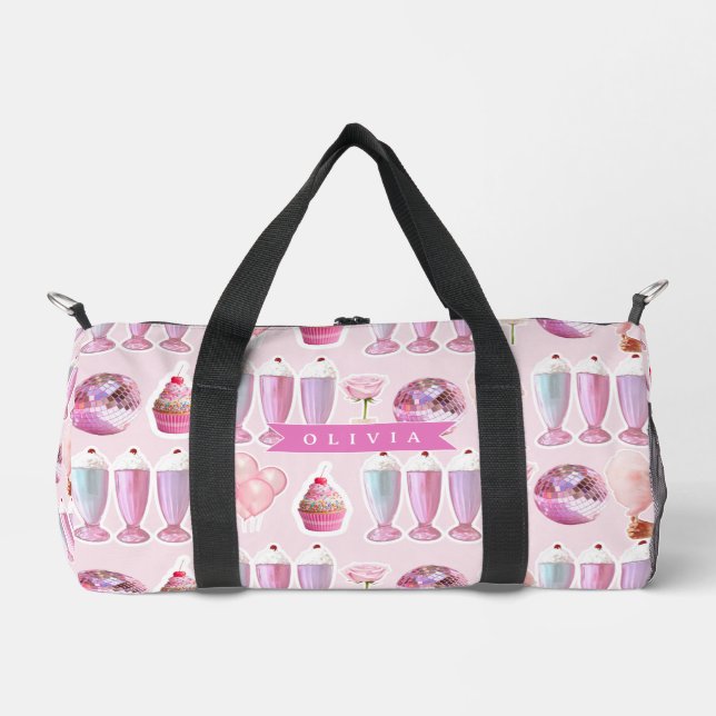 Personalisierter Rosa Retro-Milchshake Niedlich Co Duffle Bag (Vorderseite)