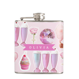 Personalisierter Rosa Retro-Milchshake Niedlich Co Flachmann