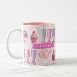 Personalisierter Rosa Retro-Milchshake Niedlich Co Zweifarbige Tasse