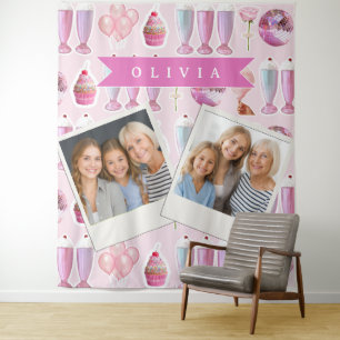 Personalisierter Rosa Retro-Milchshake Süße Coquet Wandteppich