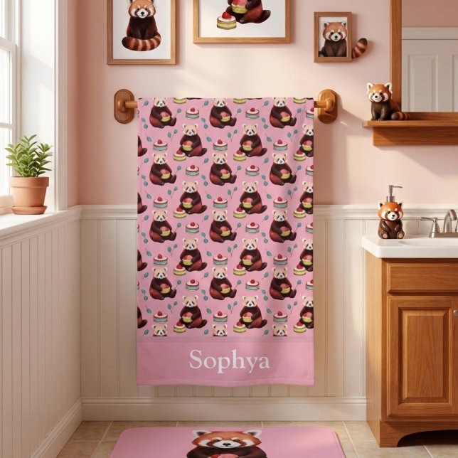 Personalisierter Rosa Roter Panda Kinder Strandtuch (Von Creator hochgeladen)