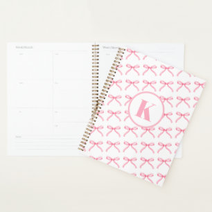 Personalisierter rosa Schleifen-Coquette-Monogramm Planer