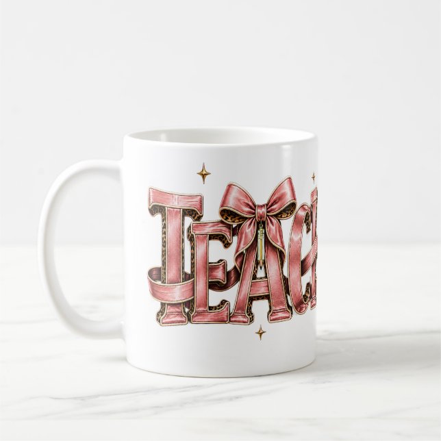 Personalisierter rosa Schleifen-Name-Becher, Coque Kaffeetasse (Links)