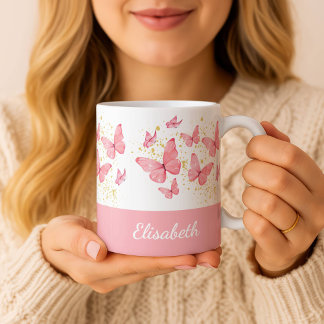 Personalisierter rosa Schmetterling Aquarell benut Kaffeetasse