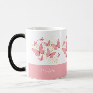 Personalisierter rosa Schmetterling Aquarell benut Verwandlungstasse