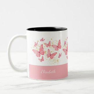 Personalisierter rosa Schmetterling Aquarell benut Zweifarbige Tasse