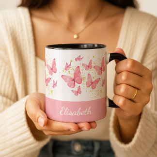 Personalisierter Rosa Schmetterling Wasserfarbe Be Tasse