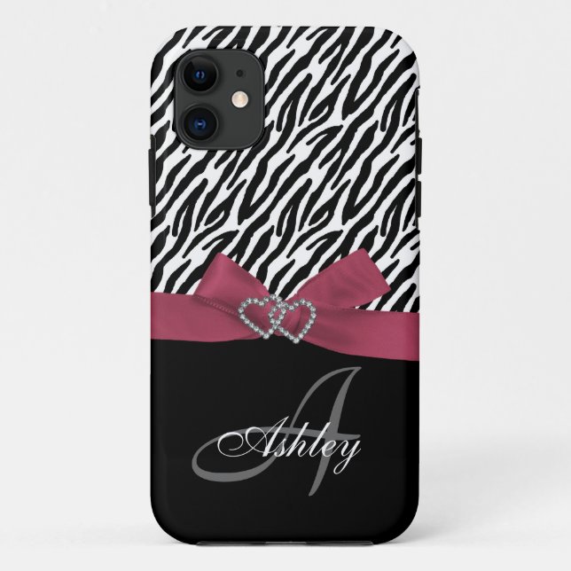 Personalisierter rosa, schwarzer Zebra Stripes Case-Mate iPhone Hülle (Rückseite)