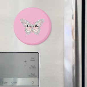 Personalisierter rosa silberner Schmetterling Magnet