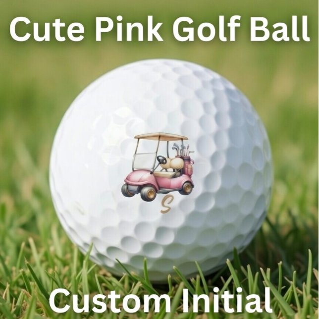 Personalisierter rosa süßer Golfwagen Anfangsbuchs Golfball (Von Creator hochgeladen)