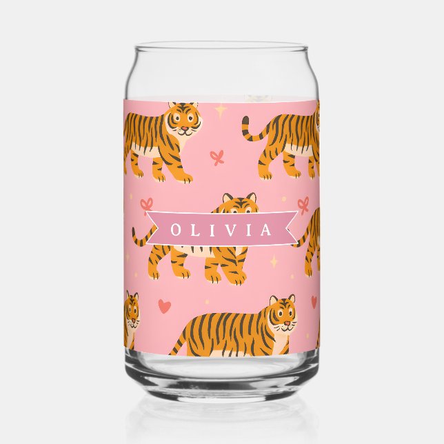 Personalisierter Rosa Tiger Chic Edgy Lustiger Sti Dosenglas (Vorderseite)