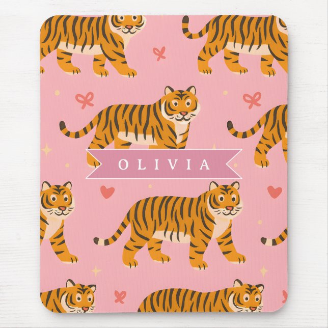 Personalisierter Rosa Tiger Chic Edgy Lustiger Sti Mousepad (Vorne)