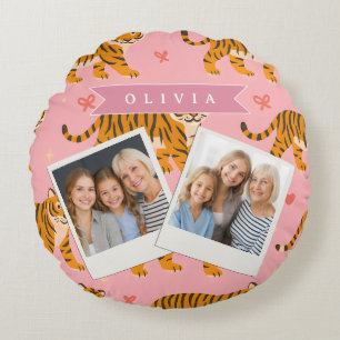 Personalisierter Rosa Tiger Chic Edgy Lustiger Sti Rundes Kissen