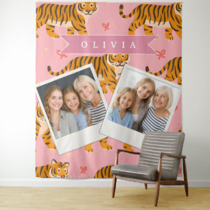 Personalisierter Rosa Tiger Chic Edgy Lustiger Sti Wandteppich