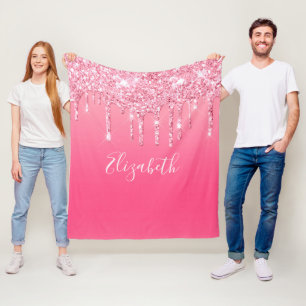 Personalisierter rosa tropfender Glitter-Trendy Fleecedecke