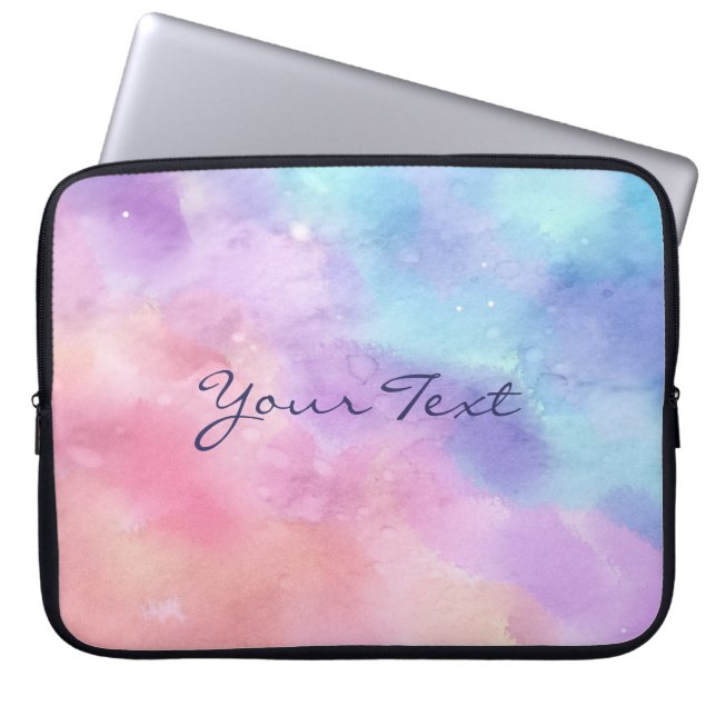 Personalisierter rosa und blauer Watercolor Laptopschutzhülle (Vorderseite)