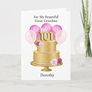 Personalisierter rosa und goldener 101. Geburtstag Karte