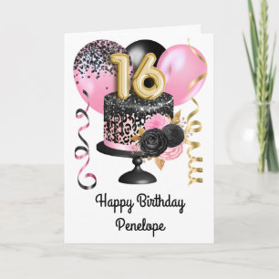 Personalisierter rosa und goldener 16. Geburtstag Karte
