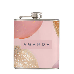 Personalisierter rosa und goldener Glitter-Apfel Flachmann